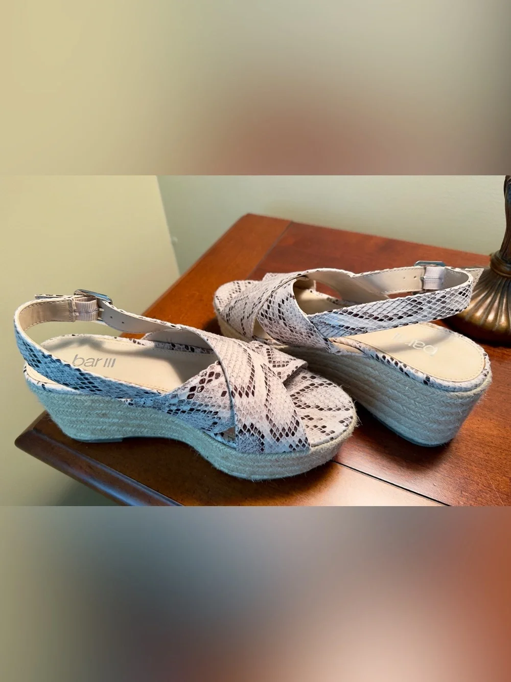 Bar III Snake-Print Espadrille Platform Sandals - Beige/Gray